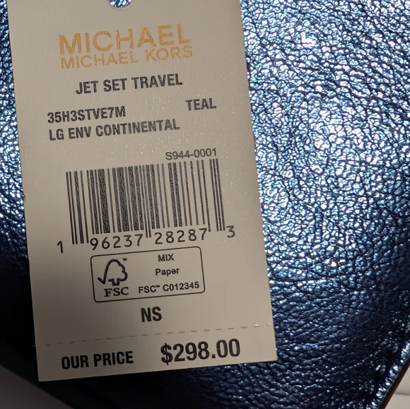 Michael Kors Jet Set Travel Large Patent Envelope Wallet Teal (NWT) - Picture 8 of 9